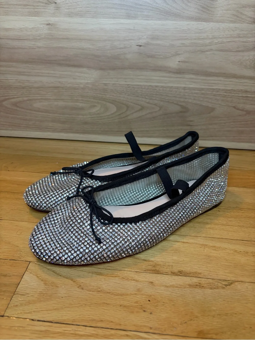 Loeffler Randall Leonie Crystal Mesh Mary Jane Flats in Silver - Size 9